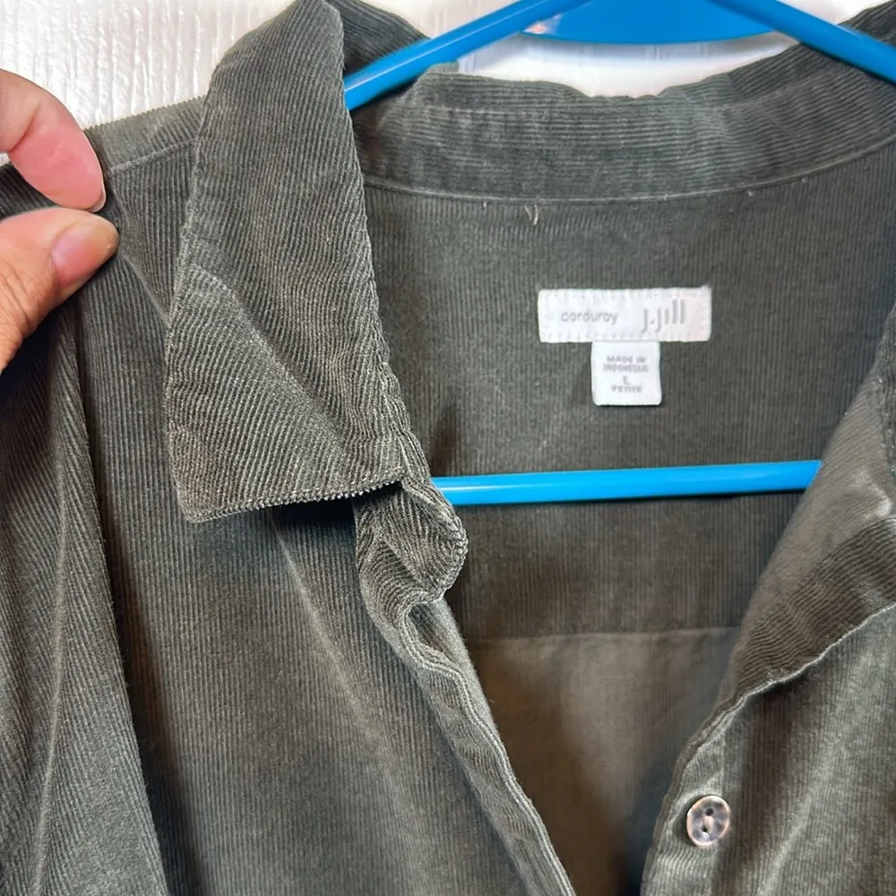 J Jill Shirt Button Down Corduroy Long Sleeve Olive Size L/P Large EUC #1347-LA - Image 5