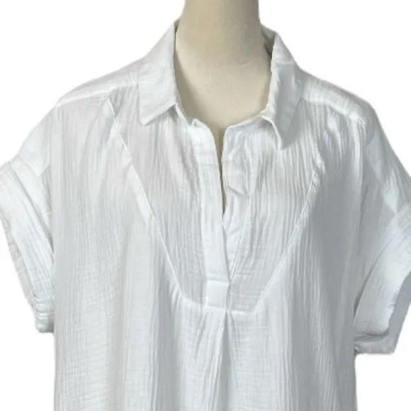 J. Crew Dress Collared V-neck Shirtdress Cuffed White Soft Gauze Women’s Size XL - Image 7