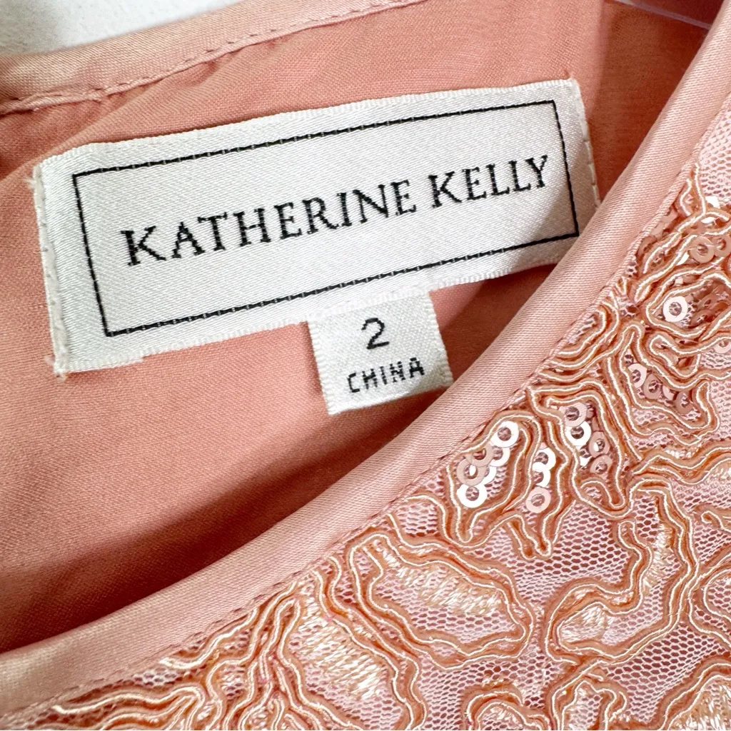NWT Katherine Kelly Lace Dress Sheath Mesh Overlay Sequin in Peach Pink Size 2 - Image 10