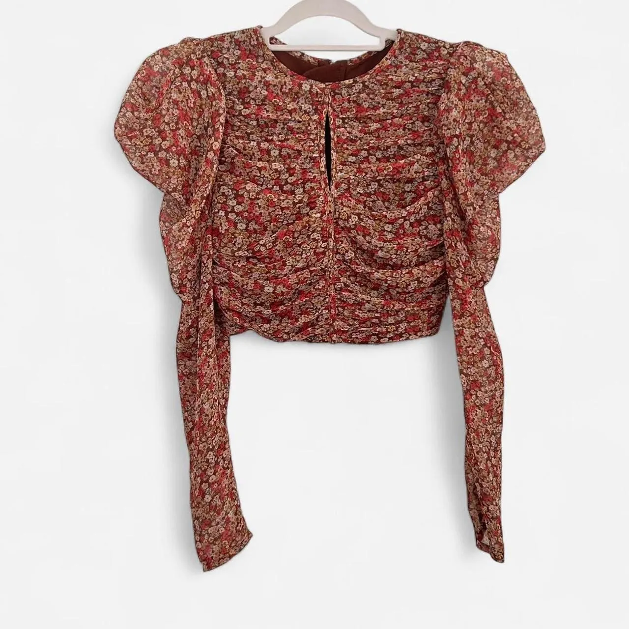 Bardot Revolve Ruched Ditsy Floral Cottagecore Crop Top (XS, NWT) - Image 2