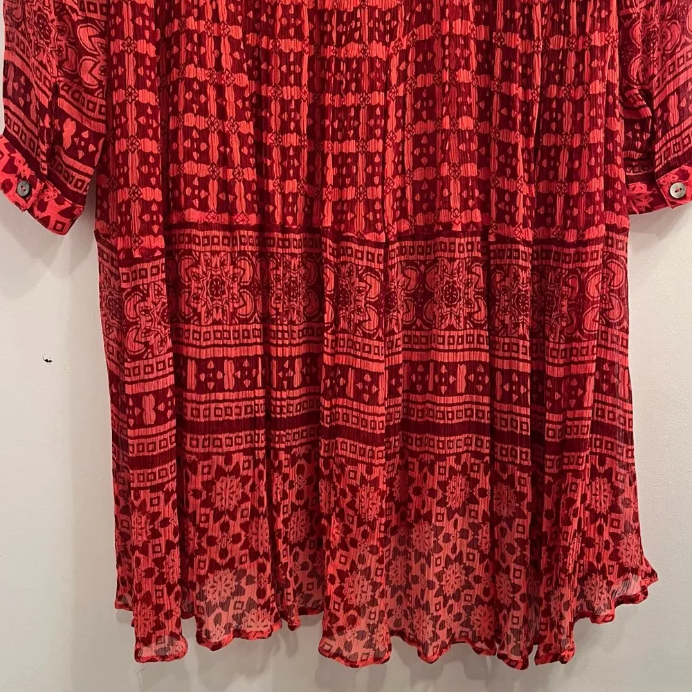 Maeve Canna Women Long Sleeve Pullover Tunic Red Sheer Oversized Dress Size 2 - Image 11