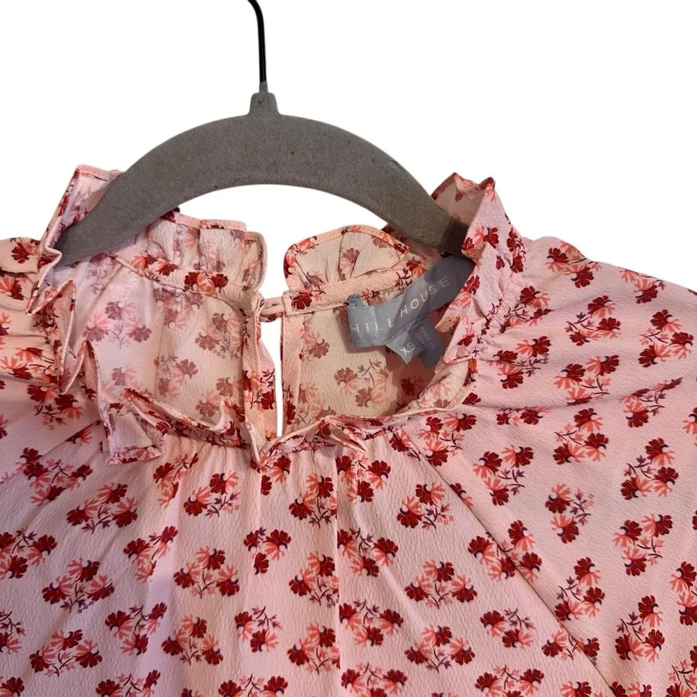 Hill House Women’s Pink Posey Millie Crepe Floral Blouse Size XS Pink Shirt Top - Image 3