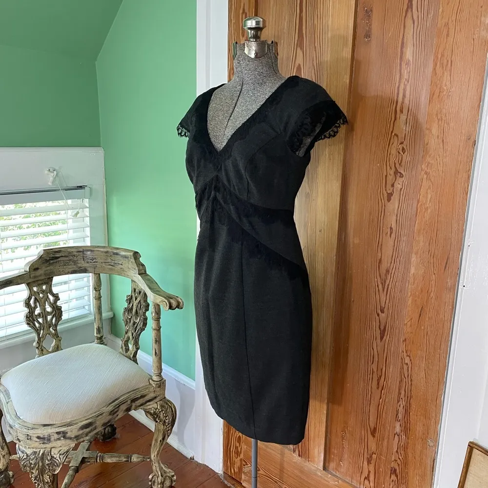 Rebecca Taylor Wool Blend Lace Trim  Cap Sleeve Career Sheath Dress - Sz 6 - Image 5