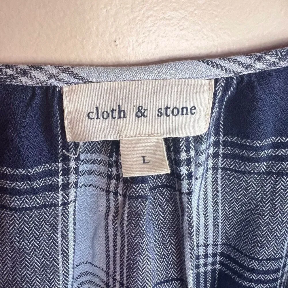 Anthro Cloth & Stone Womens‎ Frayed Bleached Blue and White Plaid Size Large - Image 2