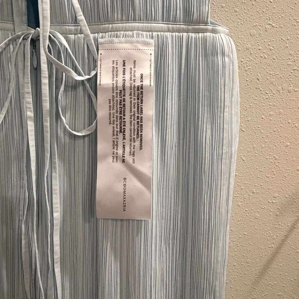 BCBG Maxazria NWT Size 12 Ice Blue Sleeveless Halter Pleated Maxi Dress Evening - Image 8