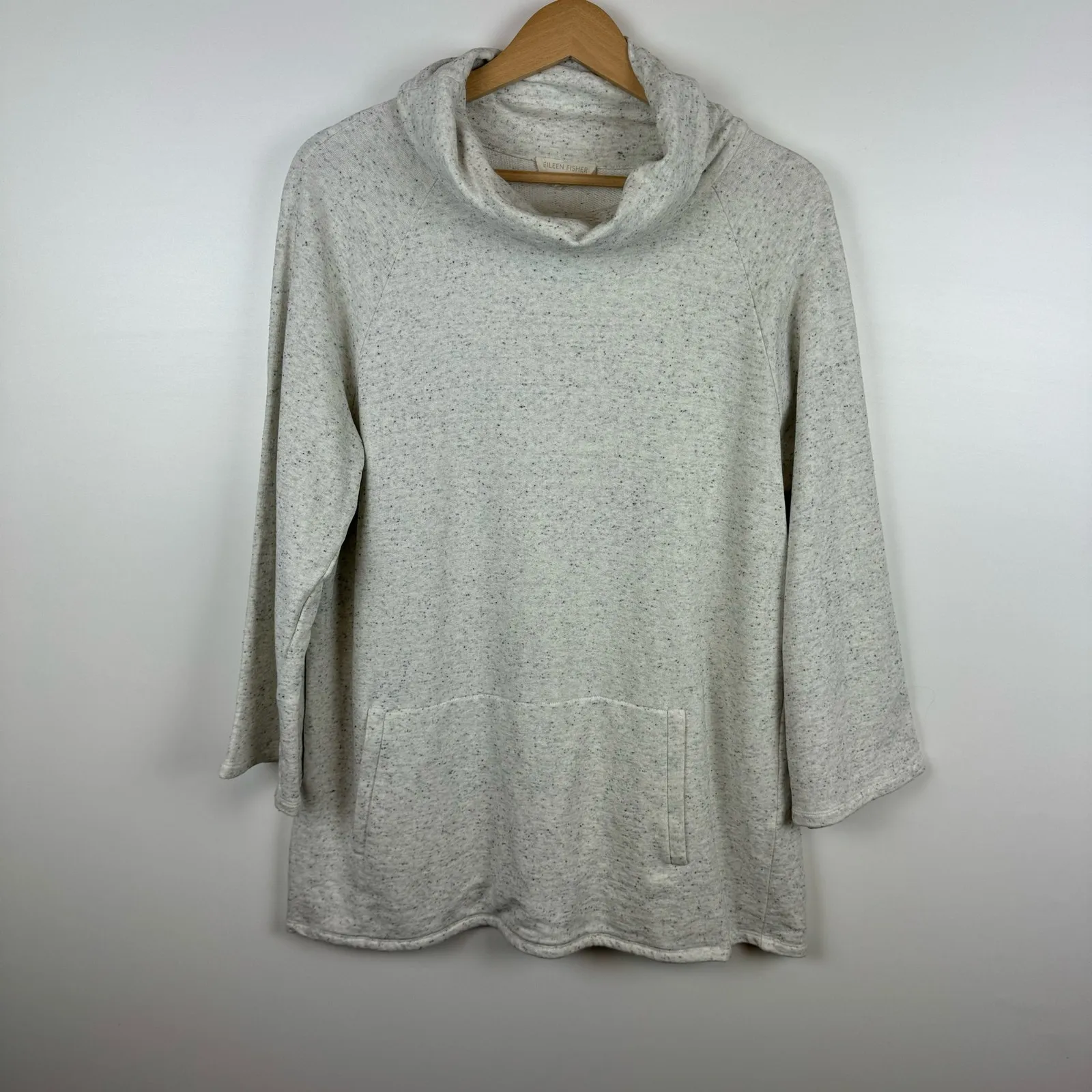 Eileen Fisher Womens Speckled Mock Neck 3/4 Sleeve Tunic Sweater in Gray‎ Sz M - Image 3