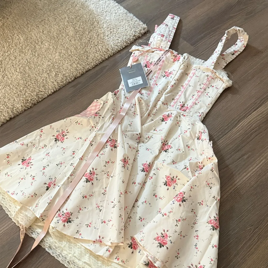 Marianella cream rose print stretch cotton mini dress- longer length - Image 14