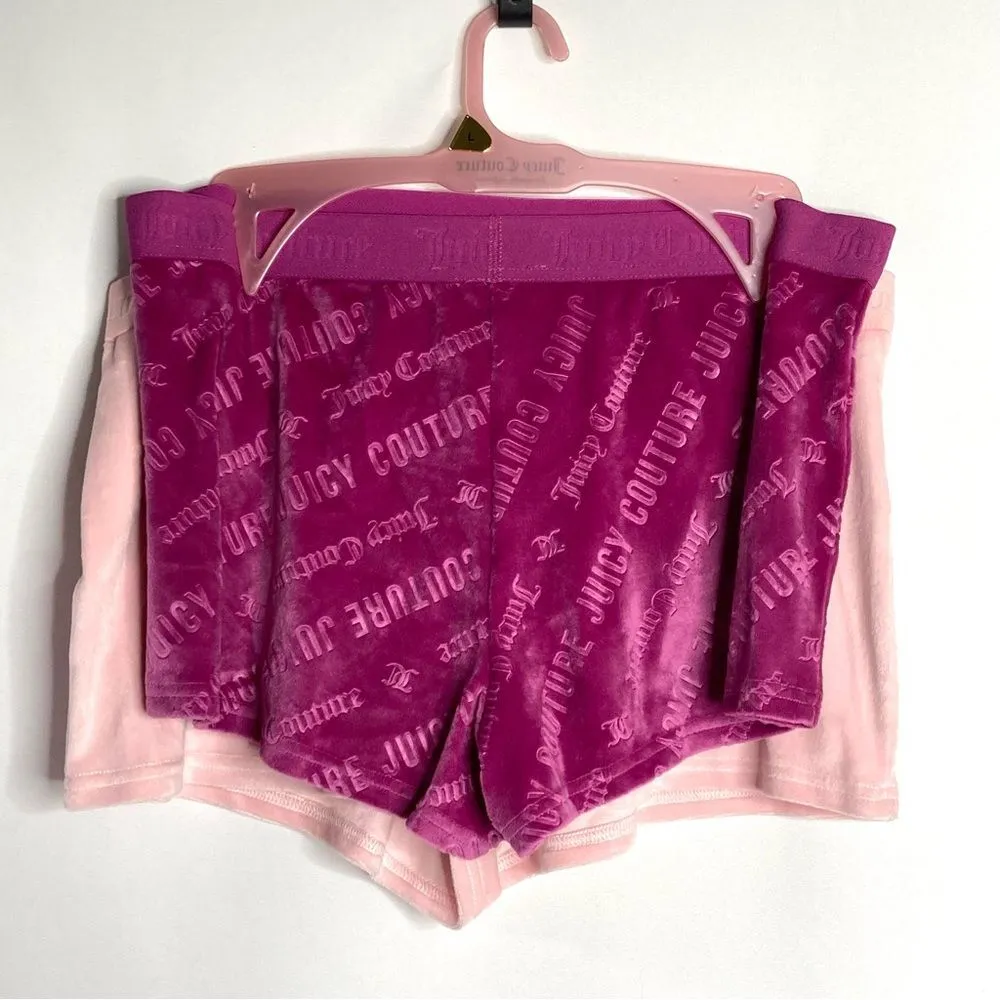 NWT 2 Pair Juicy Couture Velour Lounge Pajama Shorts Size Large Pink Rhinestone - Image 2