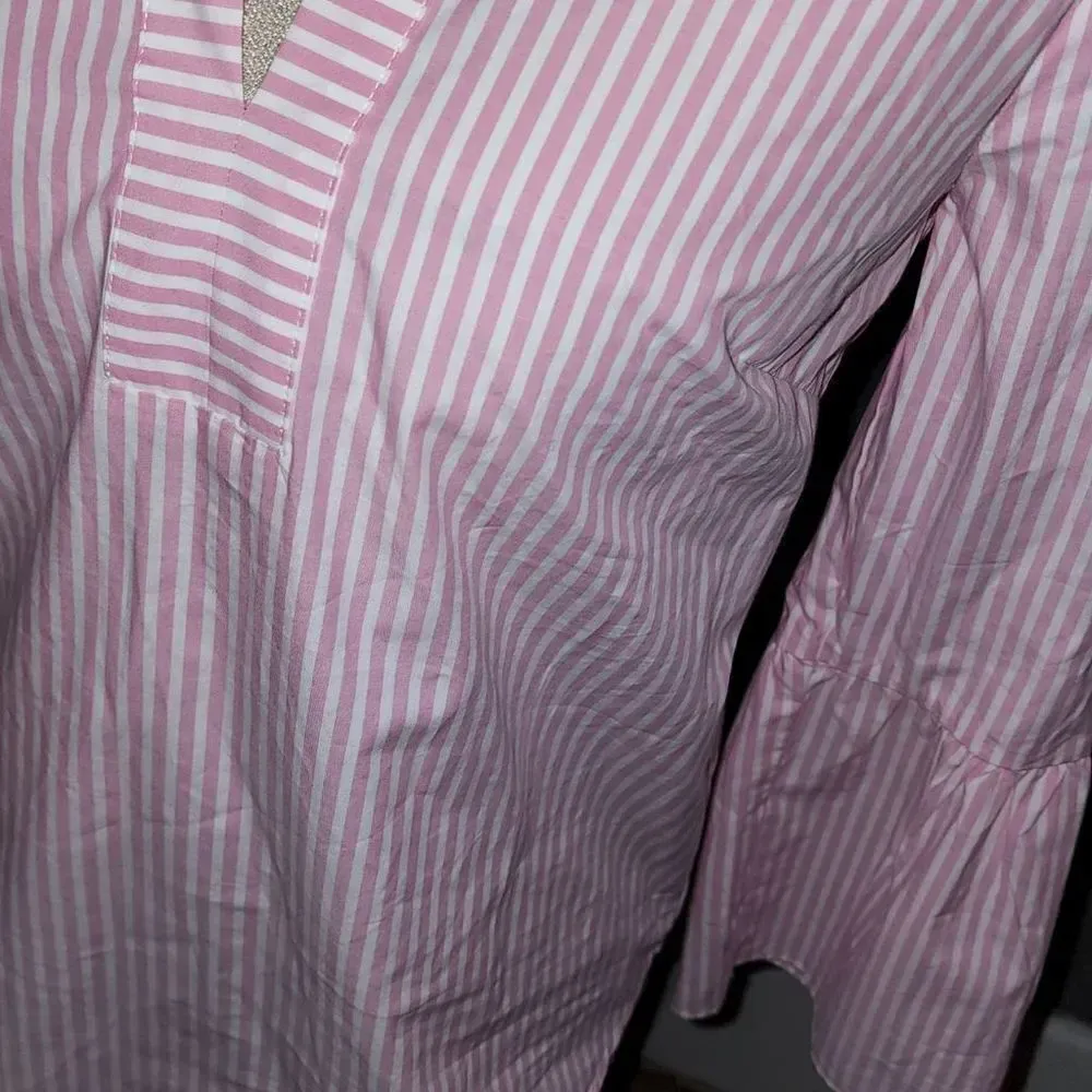 NWT J Crew Womens‎ Pink White Striped Bell Sleeve Shirt Top Blouse 0 - Image 3