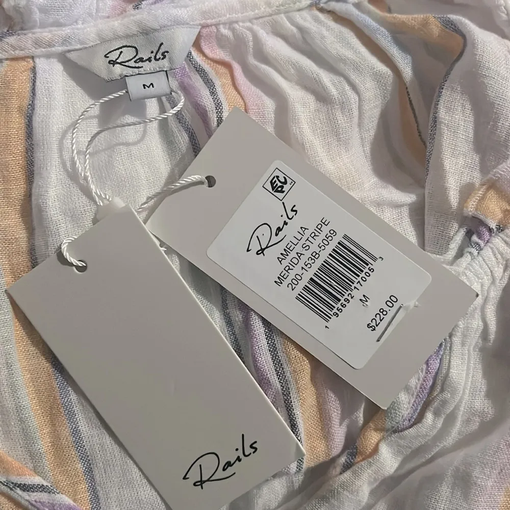 Rails Amellia Smocked Linen Midi Dress in Merida Stripe, Size M NEW w/Tag $228 - Image 3