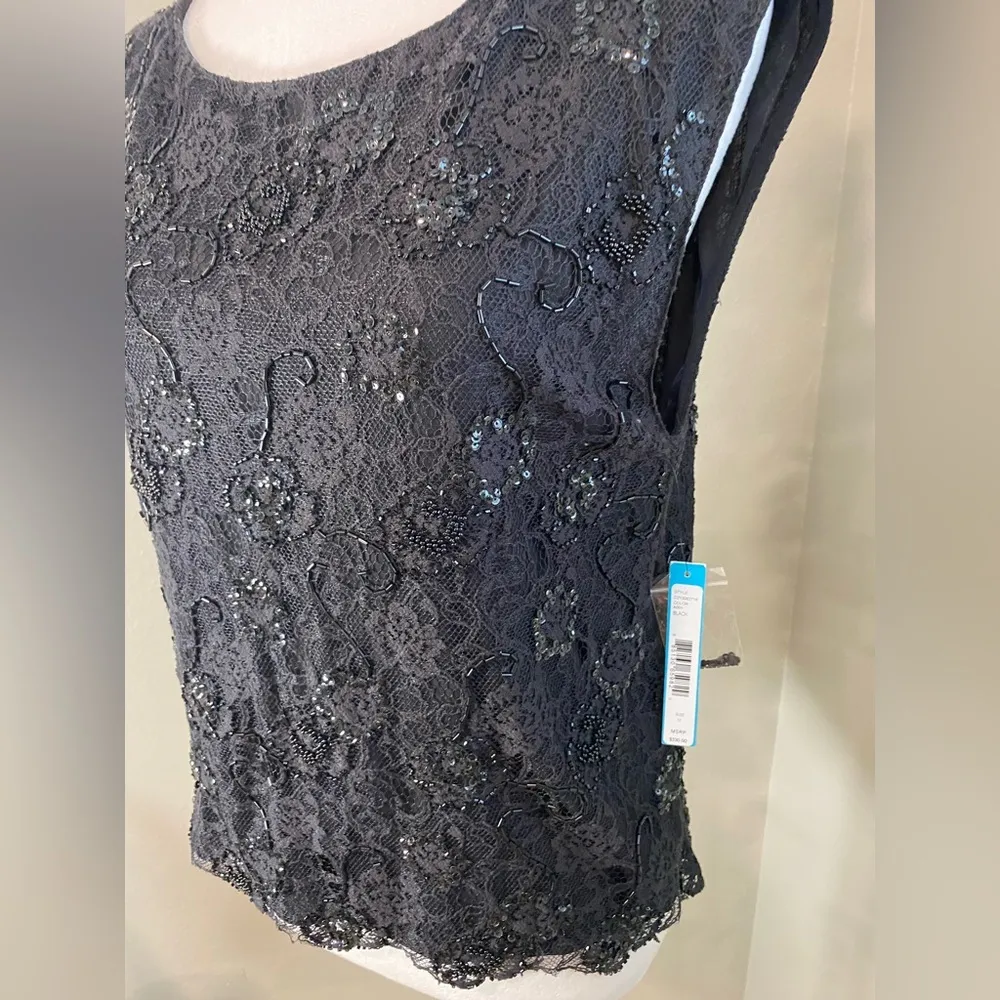 New Alice + Olivia Black Lace Sleeveless Sequin Blouse Top Size M Medium EUC - Image 4