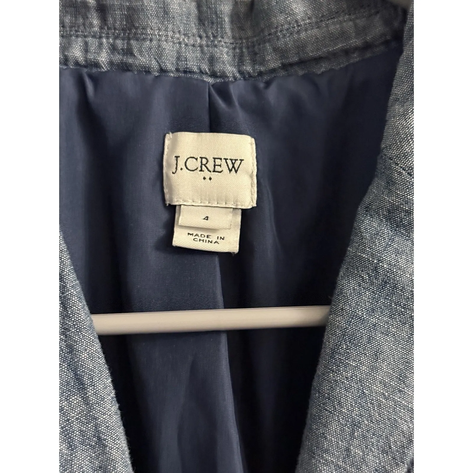 J. Crew Womens Sz 4 Chambray Blue Cotton Jacket Blazer Coat Long Sleeve Classic - Image 3