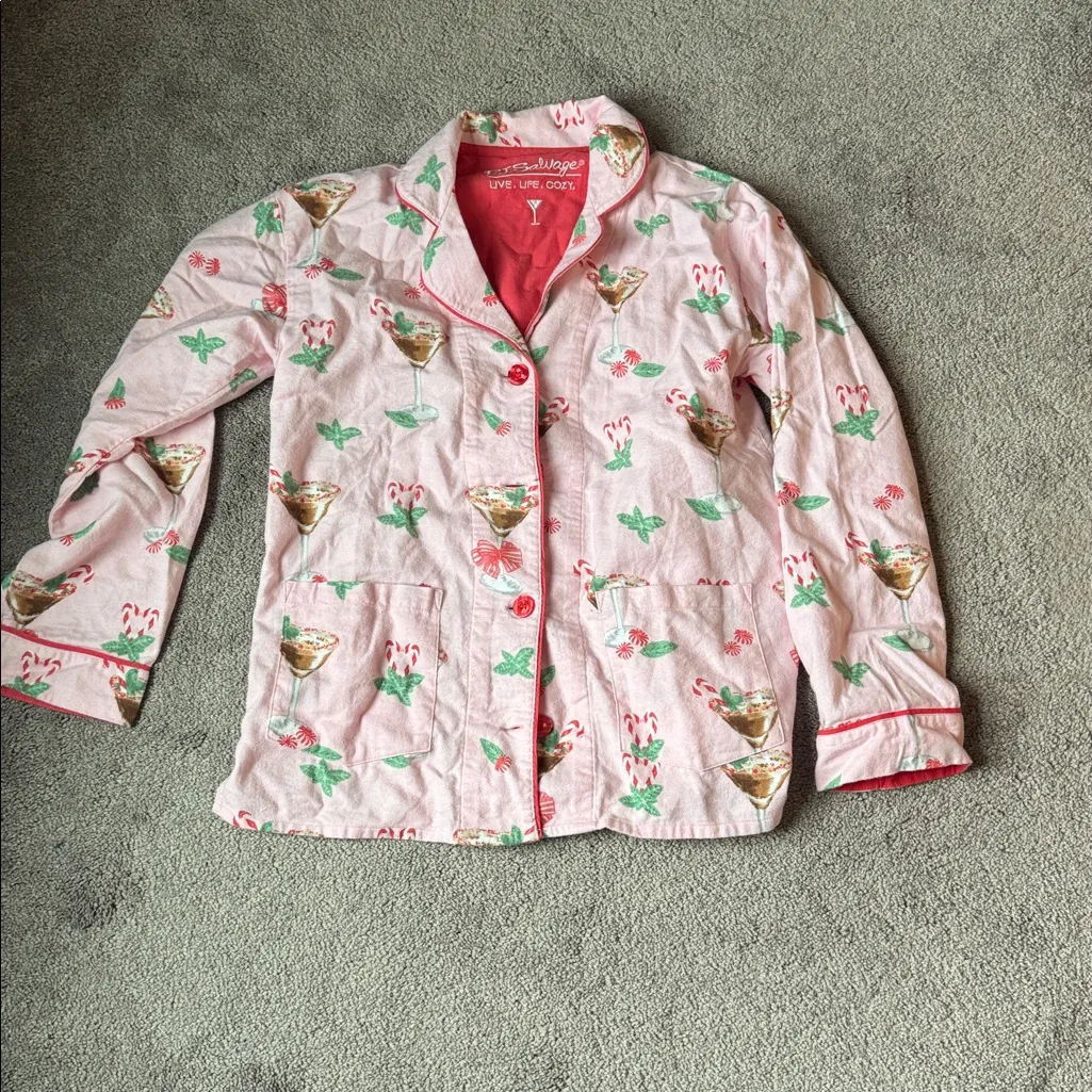 PJ Salvage Pink Tini Time Drink Print Flannel Pajama Set SIZE XS - Image 3