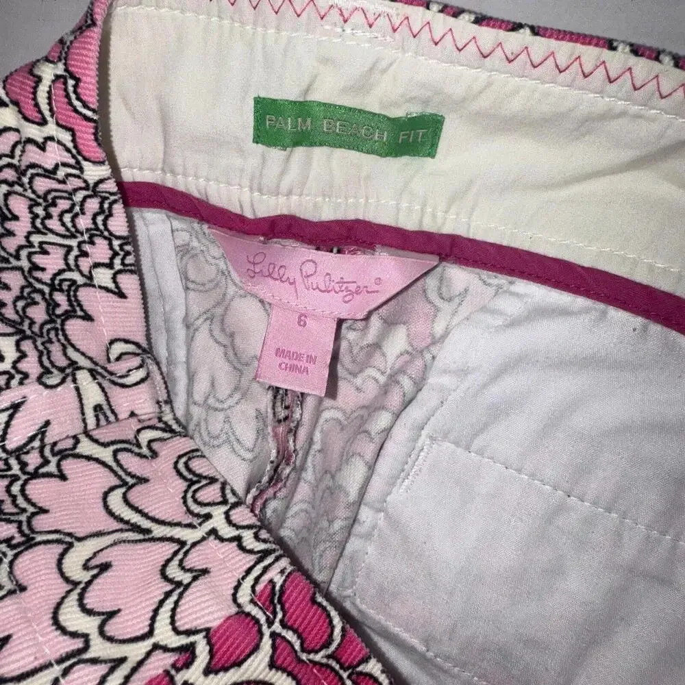 Lilly Pulitzer Vintage Preppy Designer Printed Corduroy Palm Beach Pants Size 6 - Image 9