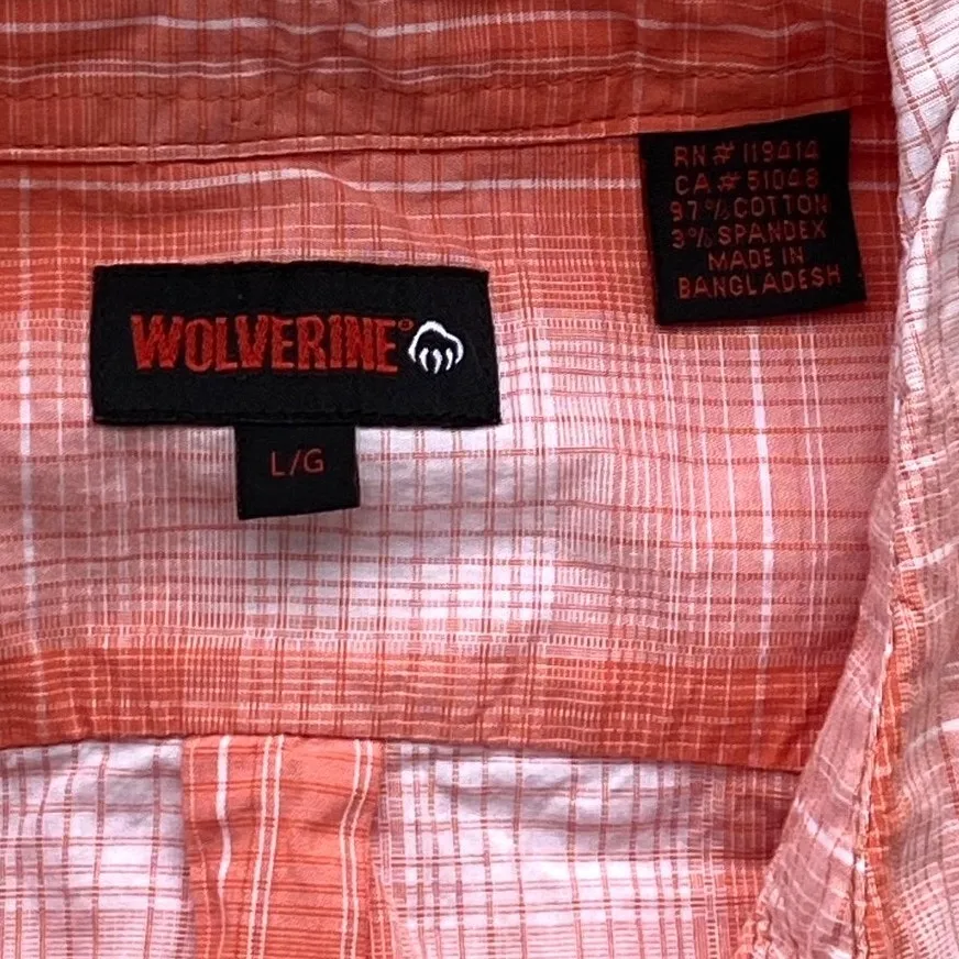 WOLVERINE Melon & White Plaid Brook Short Sleeve Cotton Shirt ~ Women's LARGE Orange - Image 6