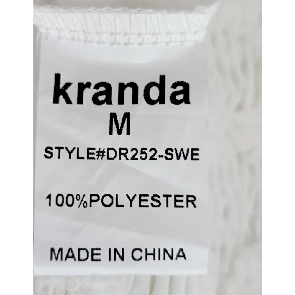 Kandra Womens Dress Medium White Smocked Flutter Sleeve Swiss Dot Flowy Midi NEW - Image 12