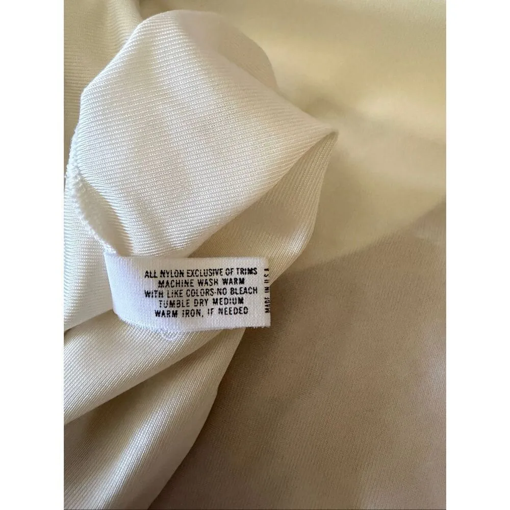 Shadowline Ivory Peignoir Robe Medium Button Front Lace Trim Vintage Nylon - Image 8