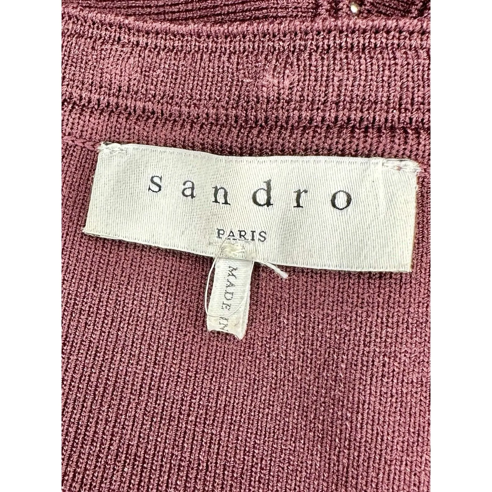 Sandro Paris Montaigne Metallic Bead Fit & Flare Dress Sz 38 (US 6) Maroon GUC! - Image 5