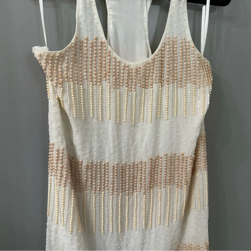 Parker Beaded Mini Dress Tan Cream Beaded Sleeveless Mini Dress Size XS - Image 4