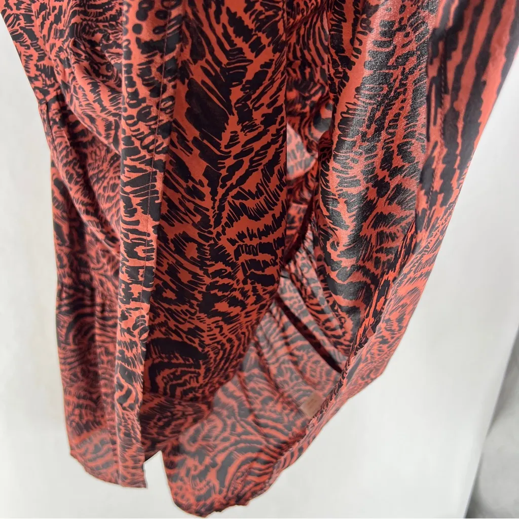 Line & Dot‎ Silk Chiffon Printed Long Sleeve Tiered V Neck Midi Peasant Dress - Image 8