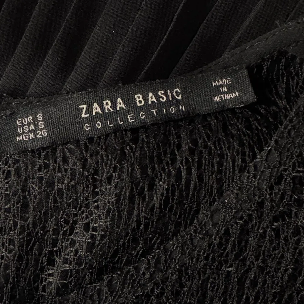 Zara Basic Collection Small Top Sleeveless Lace Accordion Pleats Lined Keyhole - Image 9
