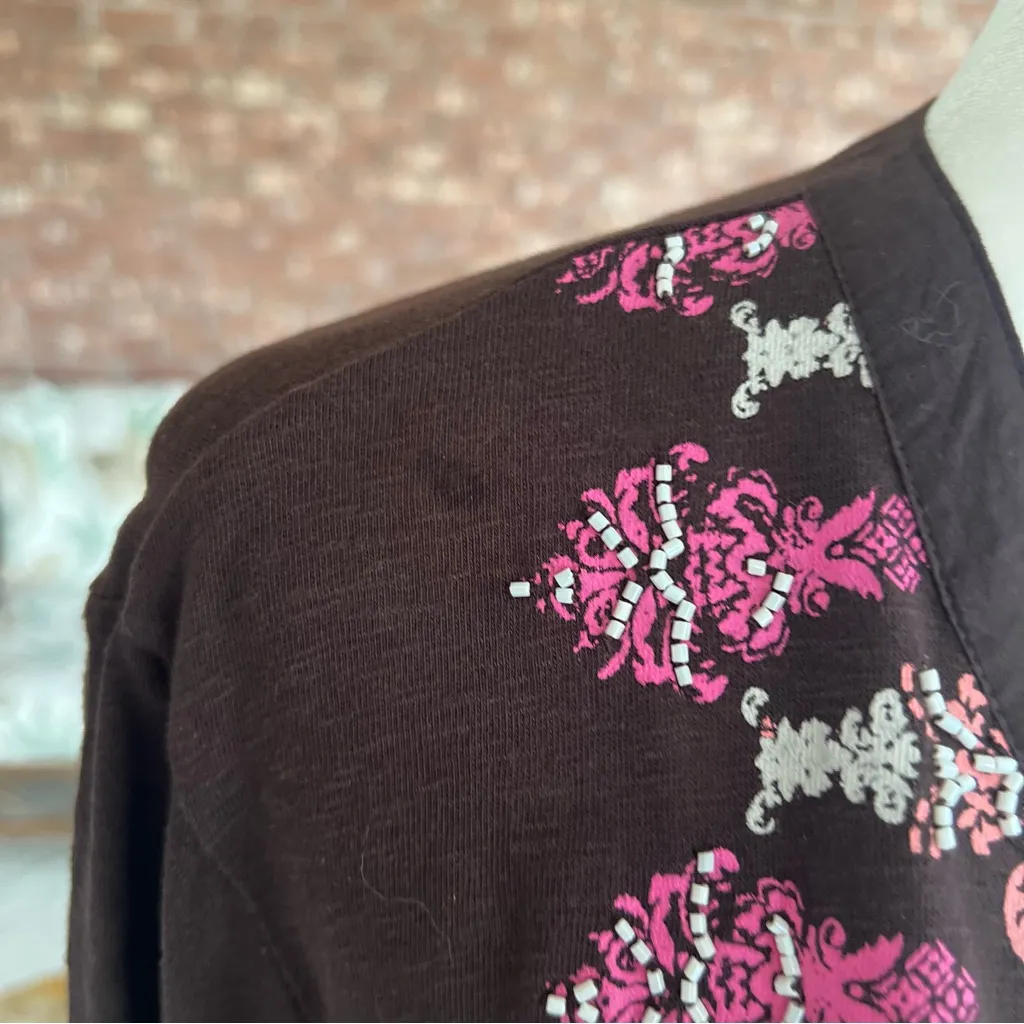 Charter Club Top Tunic Beaded Brown Knit 3X Boho Peasant V-Neck Everyday Chic - Image 14