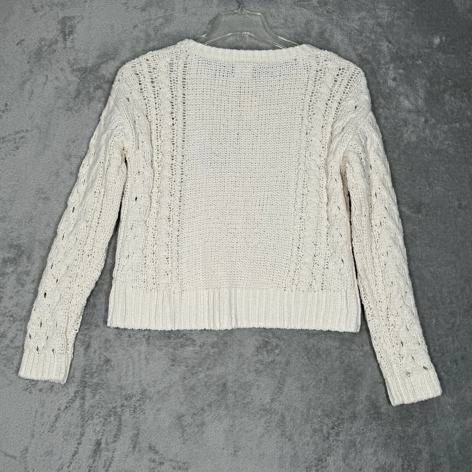 Aero Hygge Sweater Womens‎ XS White Chunky Open Knit Crop Neutral Minimalist - Image 3