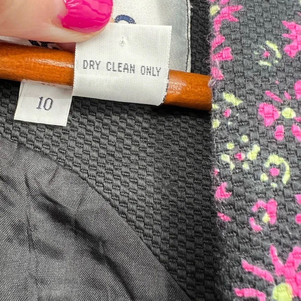 Lilly Pulitzer Vintage Hot Pink Floral Dress Retro Rate Black Green Scallop 10 - Image 3