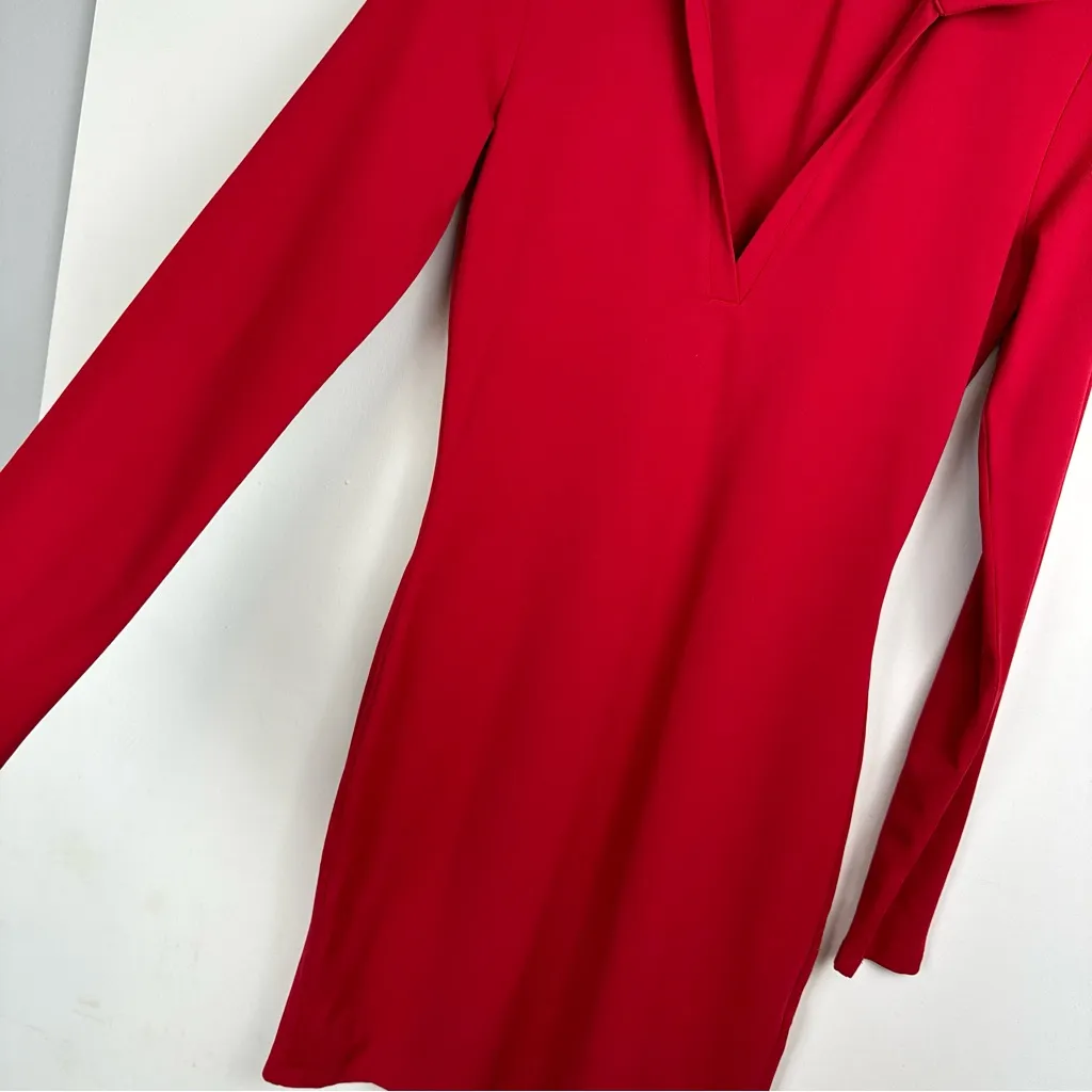 NWOT Aritzia Babaton Contour Polo Dress Sz Small Red Long Sleeve - Image 9