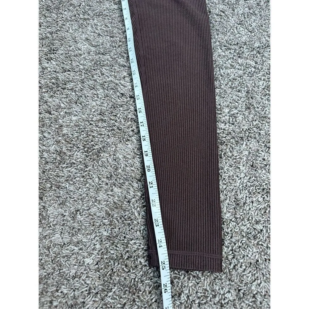 Offline By Aerie Waist Leggings Brown Metallic Shinny Ribbed 7/8 High Rise S - Image 7