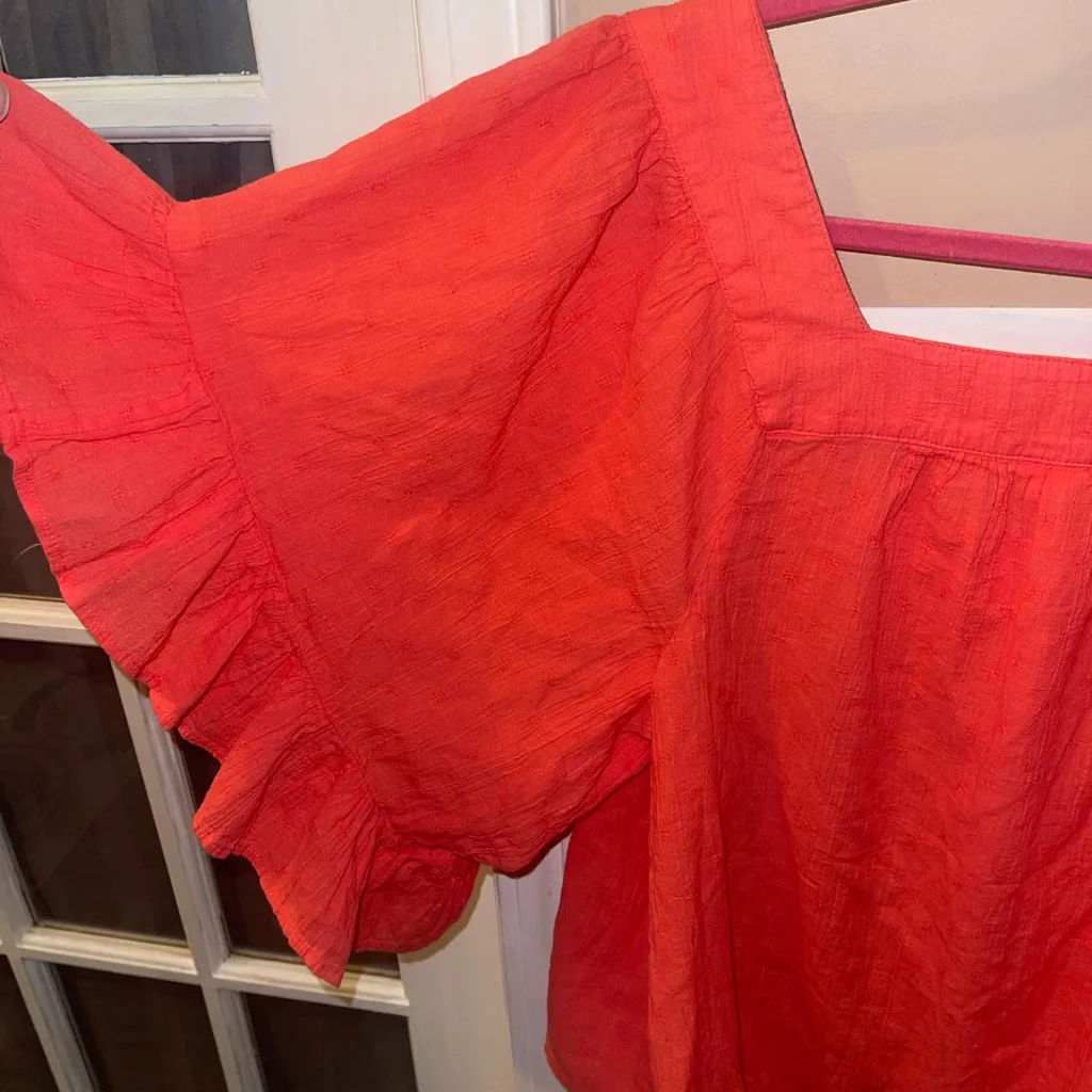 Terra & Sky Coral Ruffle Sleeve Blouse square neck top shirt woman’s 1X 16W 18W - Image 4