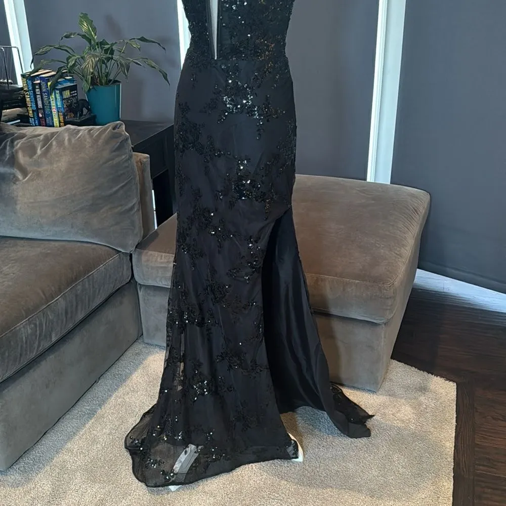 Women’s Black MermaidFit Sequins Party Prom Formal Dress LaceUp Back Size 2 - Image 3