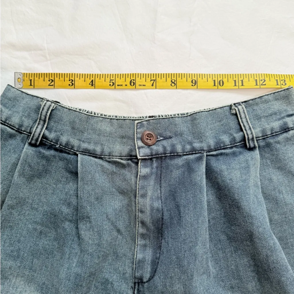 Vintage Denim Shorts for Women Size M High Waist Loose Fit with Front Pleats Blue Size M - Image 14