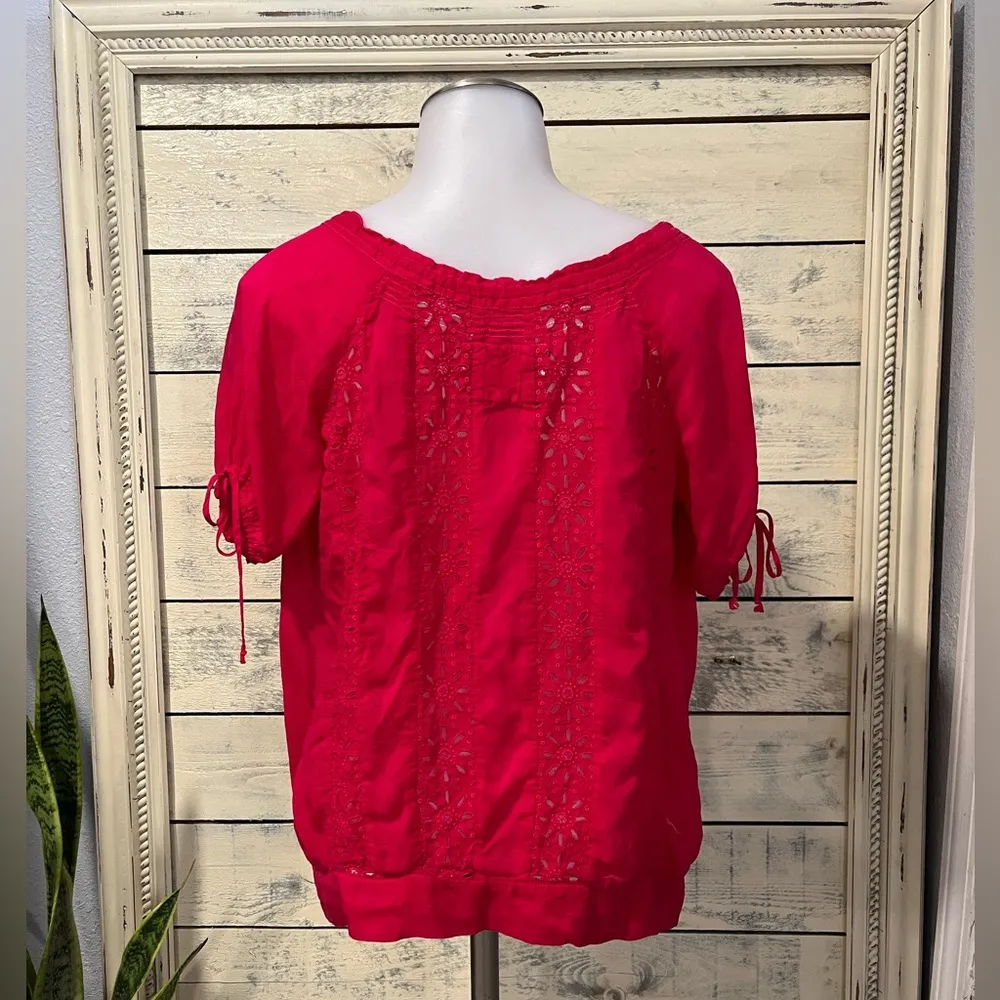 Johnny Was Eyelet Fuchsia Blouse Size Small - Image 2