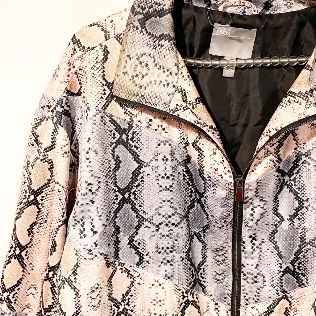 Asos Python Snake Print Size 10‎ Zipper Front Bomber Jacket - Image 2