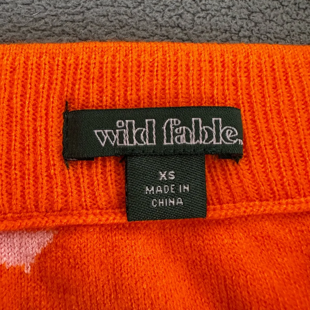 EUC Wild Fable Sz:XS Orange & Pink Sweater Bodycon Mini Skirt Tropical Floral. - Image 6