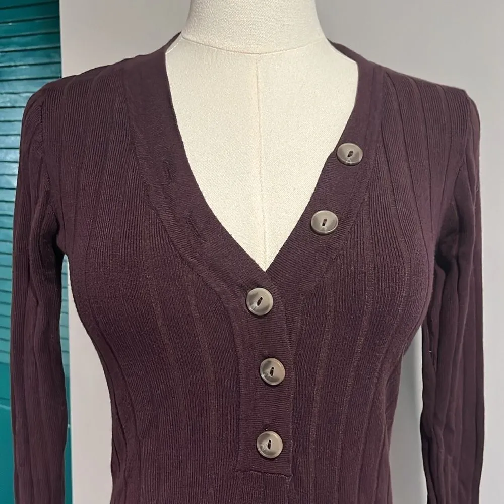 Nordstrom NWOT Wishlist ribbed plum long sleeve sweater v neck - small - Image 4