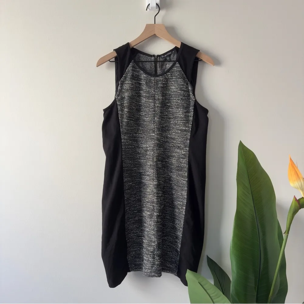 Eileen Fisher Sleeveless Sheath Black White Tweed Dress zip cotton mini zip up M - Image 3