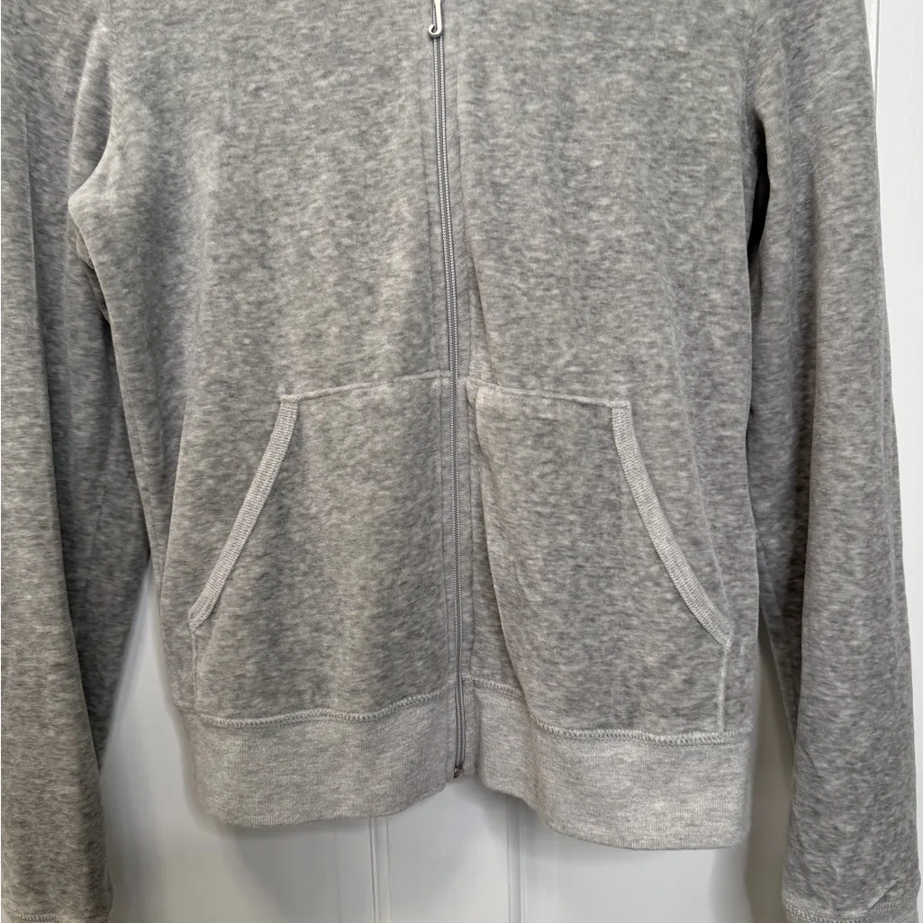 Juicy Couture Gray Velour Zip Up Track Jacket Size Medium - Image 2