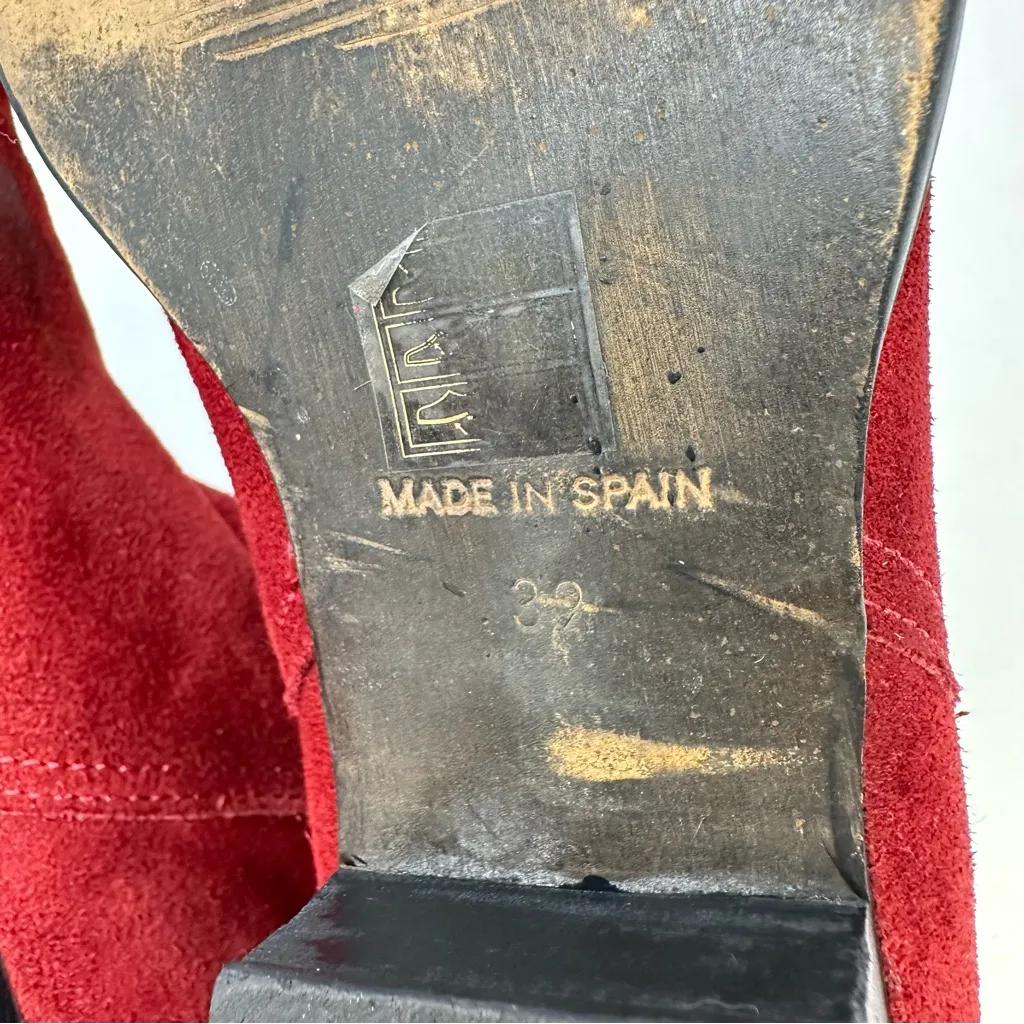 Revolve CHIO Suede Leather Zip Booties Red Size‎ 39 Size 8.5 - Image 10