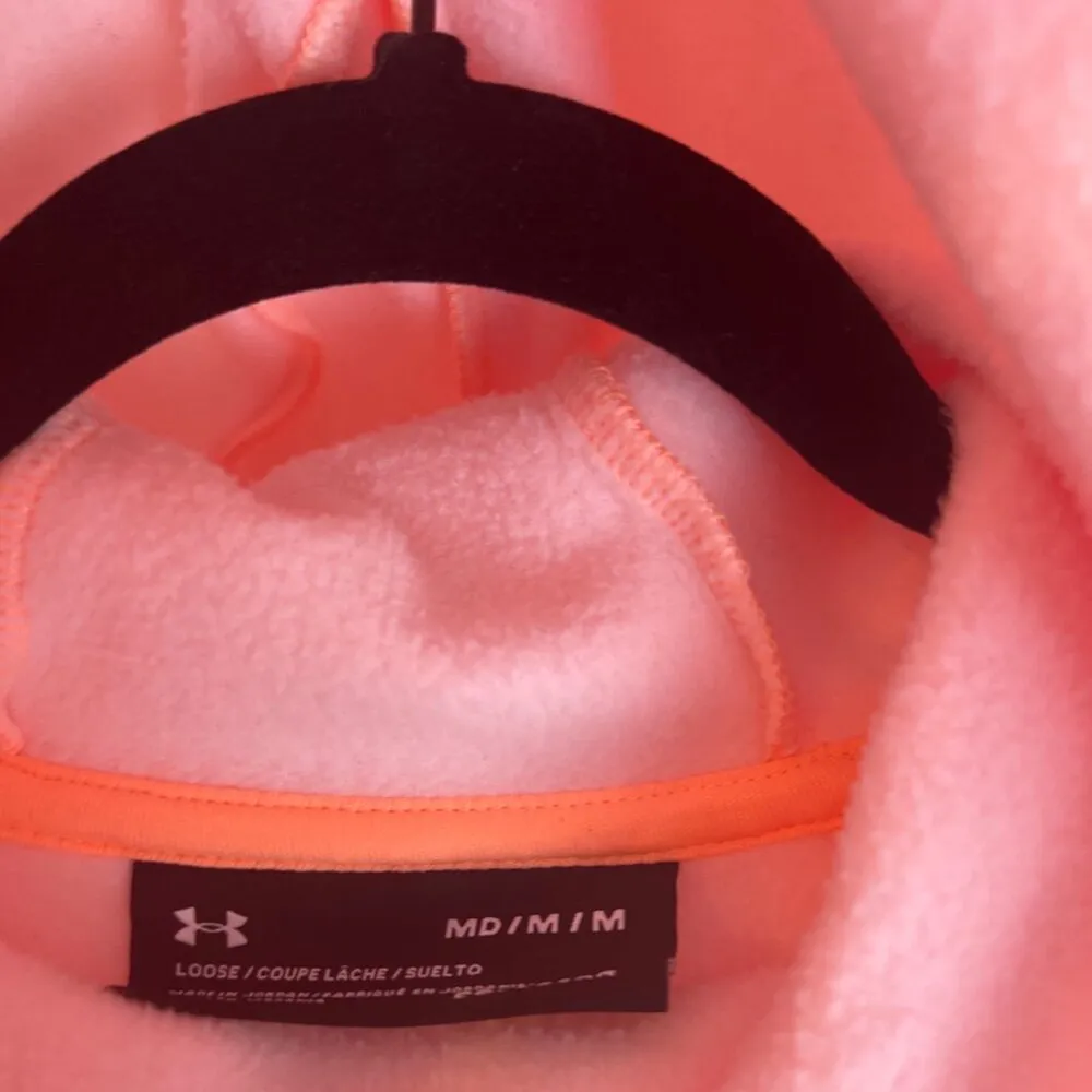 Under Armour Womens Neon Orange Loose Fit Hoodie Sweatshirt Size M Fleece Interi - Image 4