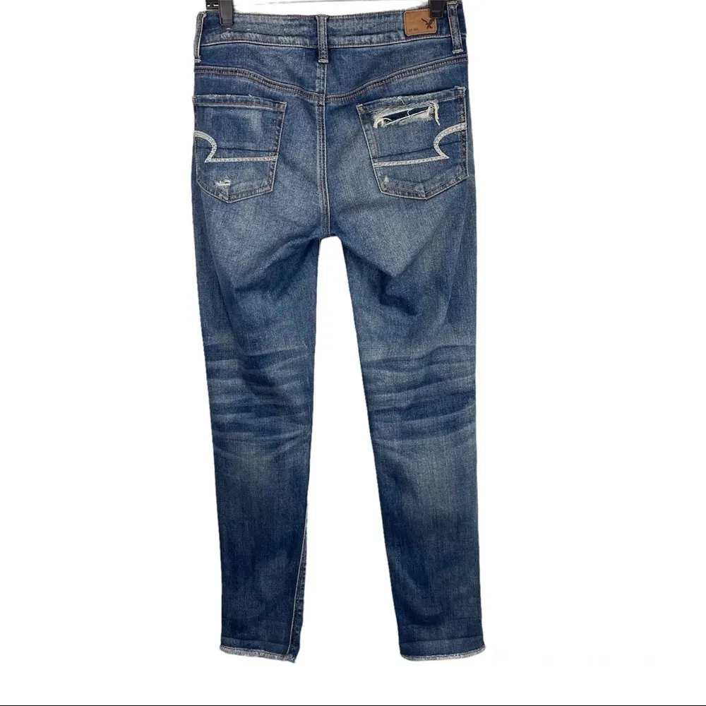 American Eagle Tomgirl Distressed Jeans Dark Wash Sz 0 Relaxed Straight Boho - Image 3