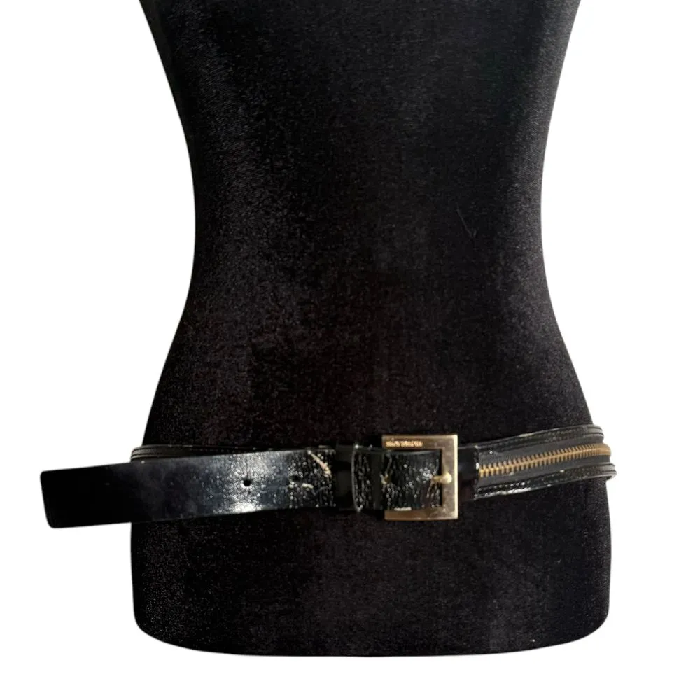 Michael Kors Black Leather Belt Gold Buckle Zipper Detail‎ Women Size L FLAW - Image 2