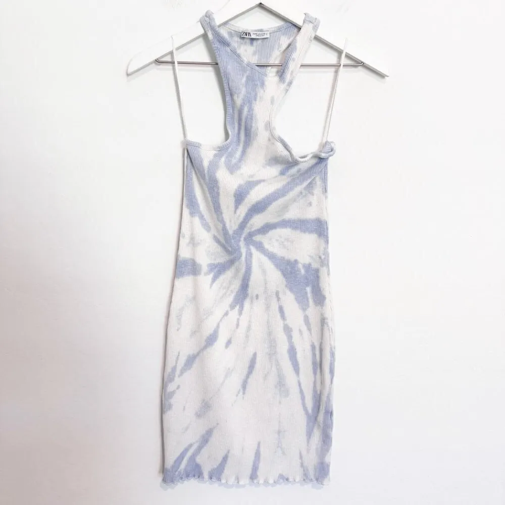 Zara Tie Dye Bodycon Mini‎ Dress Blue Size Medium - Image 2