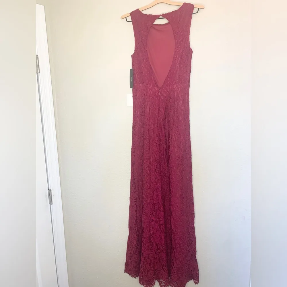 NWT Lulus Lace Brilliant Babe Wine Red Lace Maxi Dress Gown Size S - Image 6