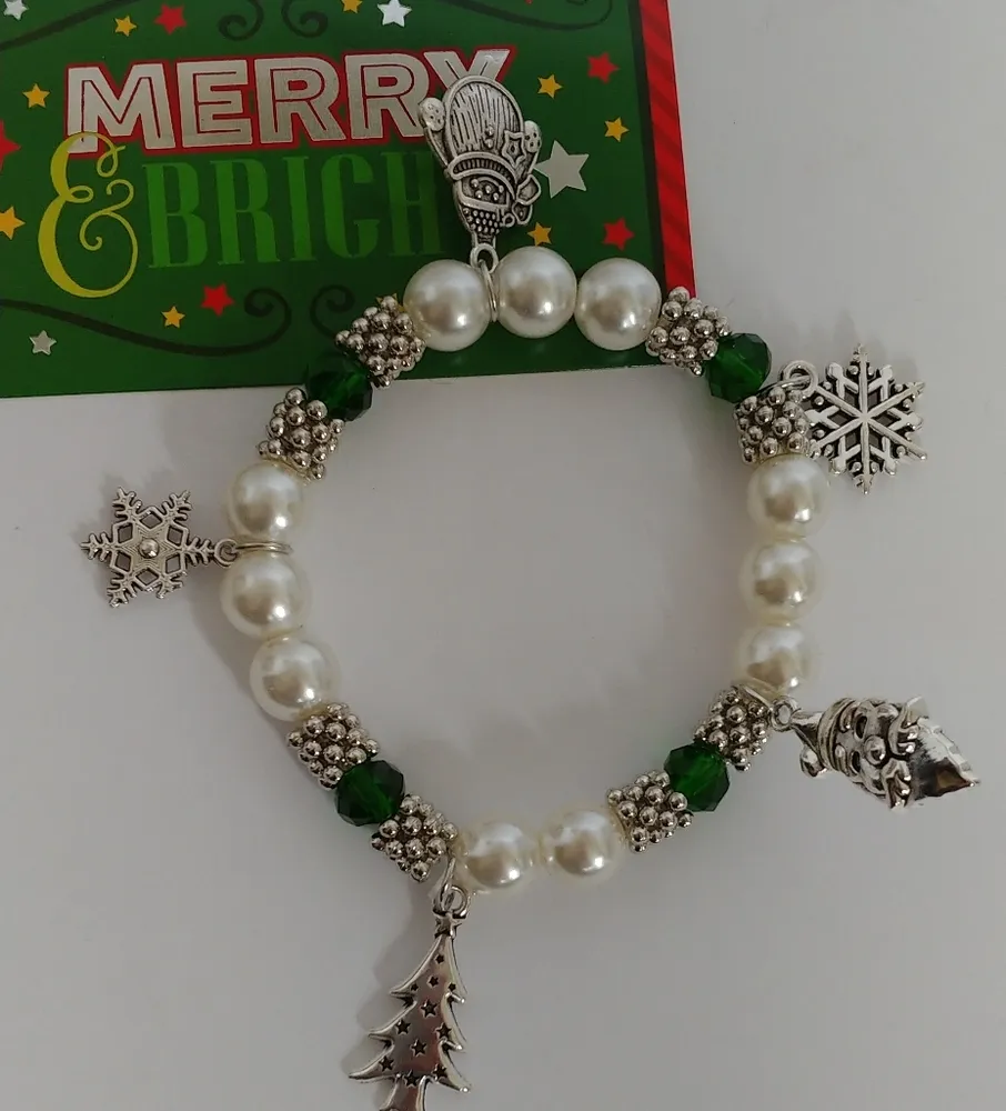 Christmas Charm Bracelet Poinsettia Earrings Silver - Image 3