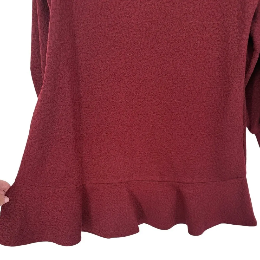 Mare Mare x Anthropologie Odila Wine Red Floral Textured Tunic Dress Size Medium - Image 10