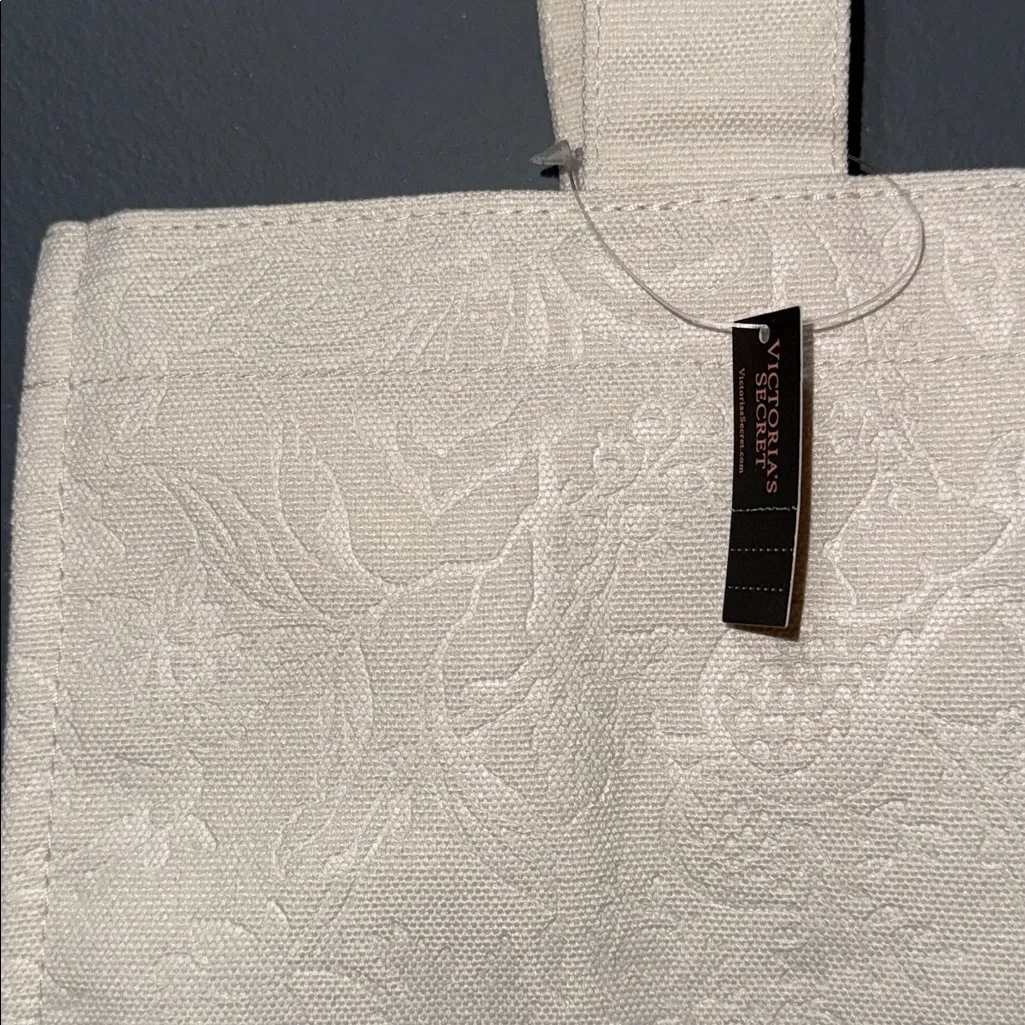 Victoria's Secret Floral Embossed Ivory Tote Bag Lavender Scarf Logo Ltd Edition - Image 5