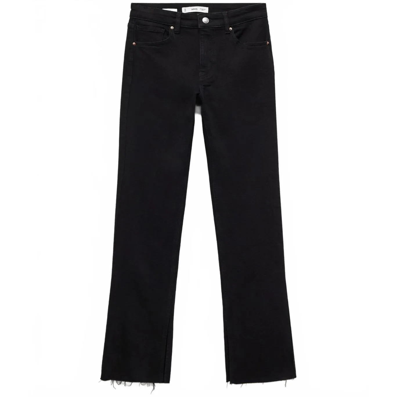 Mango Stretch Medium-Rise Straight Jeans with Slits Elle Black Denim NWT Size 4 - Image 3