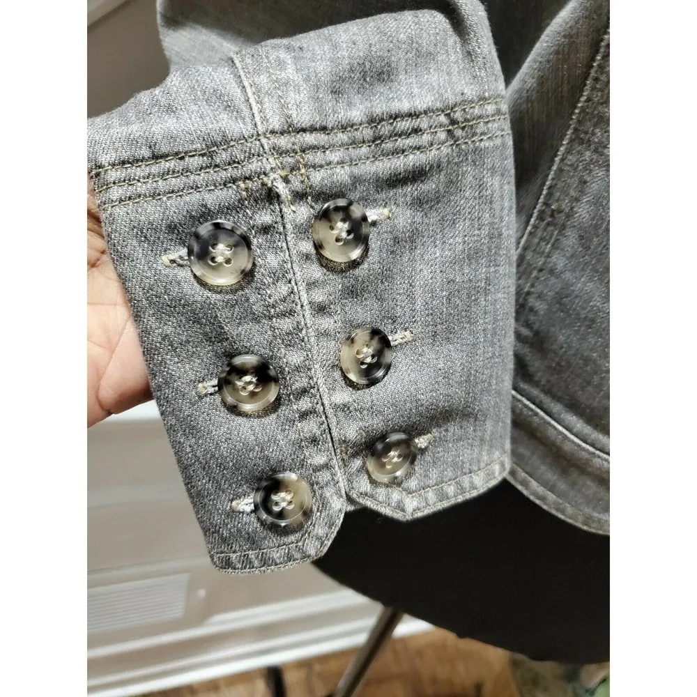 Theory Women's Gray Cotton Long Sleeve Buttons Foldover Collar jacket - Image 5